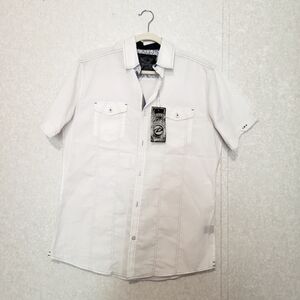 NEW  DRILL WHITE SHORT SLEEVE BUTTON UP SHIRT...SIZE-M